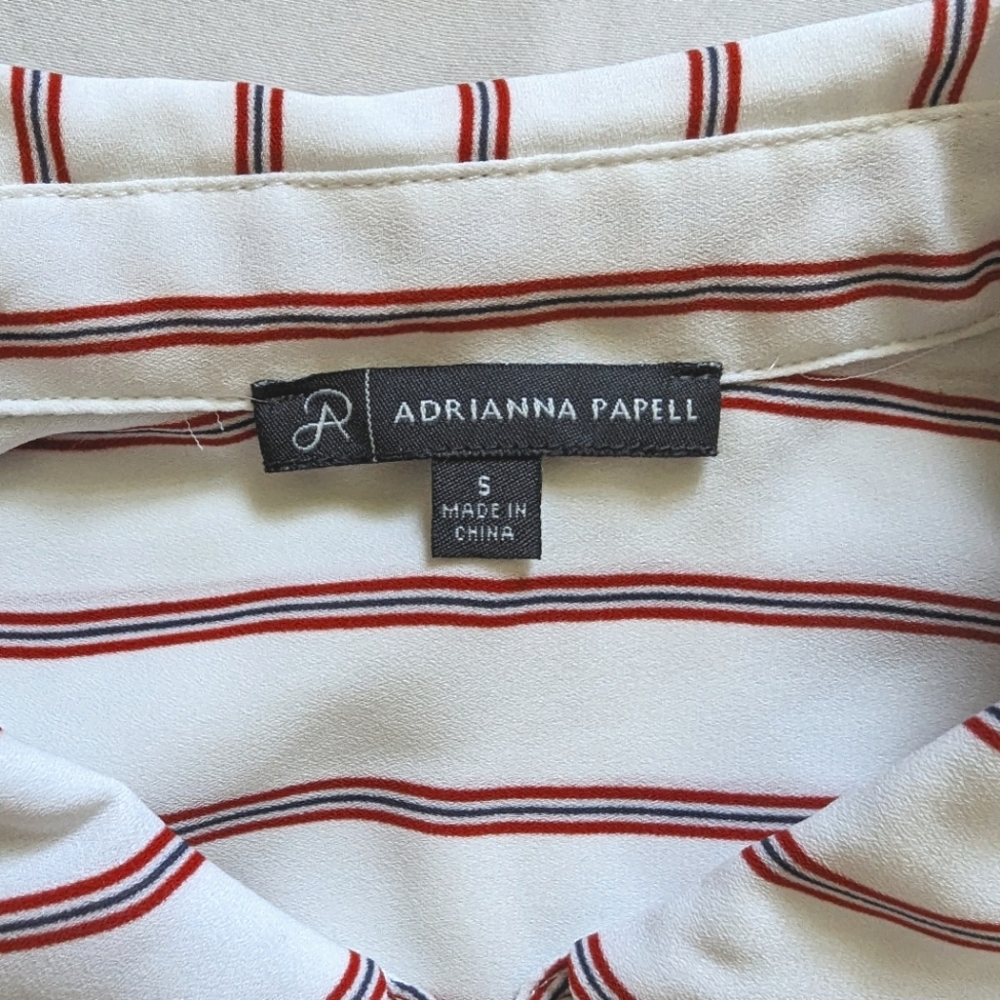Adrianna Papell Red Striped Button Blouse - Picture 2 of 7